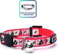 Pawtitas Glow in the Dark Nylon Breakaway Cat Collar with Bell, Pink, 7 to 11-in neck, 3/8-in wide