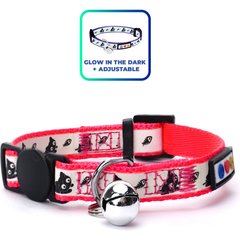 Pawtitas Glow in the Dark Nylon Breakaway Cat Collar with Bell, Pink, 7 to 11-in neck, 3/8-in wide