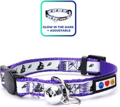 Pawtitas Glow in the Dark Nylon Breakaway Cat Collar with Bell, Purple, 7 to 11-in neck, 3/8-in wide