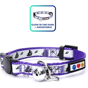 Pawtitas Glow in the Dark Nylon Breakaway Cat Collar with Bell, Purple, 7 to 11-in neck, 3/8-in wide