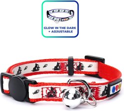 Pawtitas Glow in the Dark Nylon Breakaway Cat Collar with Bell, Red, 7 to 11-in neck, 3/8-in wide