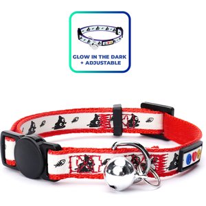 Pawtitas Glow in the Dark Nylon Breakaway Cat Collar with Bell, Red, 7 to 11-in neck, 3/8-in wide