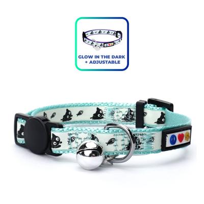 Show full view: Pawtitas Glow in the Dark Nylon Breakaway Cat Collar with Bell, Teal, 7 to 11-in neck, 3/8-in wide slide 1 of 11