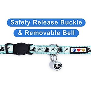 Pawtitas Glow in the Dark Nylon Breakaway Cat Collar with Bell, Teal, 7 to 11-in neck, 3/8-in wide