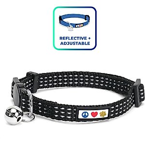 Pawtitas Nylon Reflective Breakaway Cat Collar with Bell, Black, 7 to 11-in neck, 3/8-in wide
