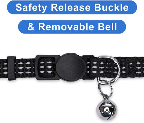Show full view: Pawtitas Nylon Reflective Breakaway Cat Collar with Bell, Black, 7 to 11-in neck, 3/8-in wide slide 7 of 11