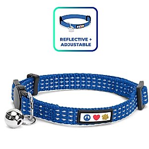 Pawtitas Nylon Reflective Breakaway Cat Collar with Bell, Blue, 7 to 11-in neck, 3/8-in wide