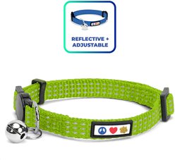 Pawtitas Nylon Reflective Breakaway Cat Collar with Bell, Green, 7 to 11-in neck, 3/8-in wide