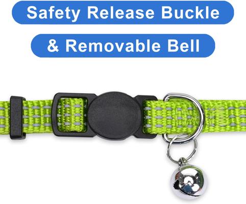 Show full view: Pawtitas Nylon Reflective Breakaway Cat Collar with Bell, Green, 7 to 11-in neck, 3/8-in wide slide 6 of 10