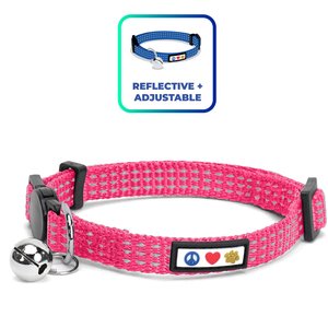 Pawtitas Nylon Reflective Breakaway Cat Collar with Bell, Pink, 7 to 11-in neck, 3/8-in wide