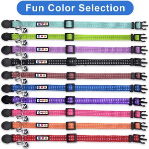 Pawtitas Nylon Reflective Breakaway Cat Collar with Bell, Pink, 7 to 11-in neck, 3/8-in wide