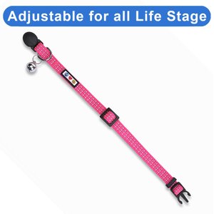 Pawtitas Nylon Reflective Breakaway Cat Collar with Bell, Pink, 7 to 11-in neck, 3/8-in wide