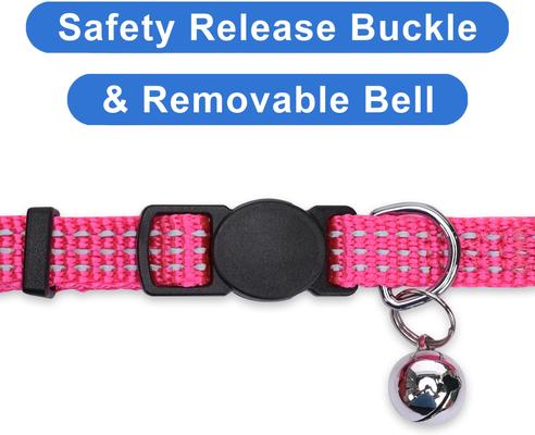 Show full view: Pawtitas Nylon Reflective Breakaway Cat Collar with Bell, Pink, 7 to 11-in neck, 3/8-in wide slide 7 of 11