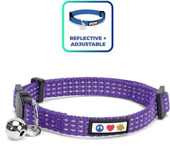 Pawtitas Nylon Reflective Breakaway Cat Collar with Bell, Purple, 7 to 11-in neck, 3/8-in wide