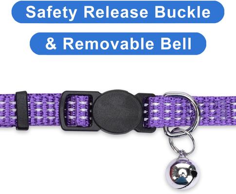 Show full view: Pawtitas Nylon Reflective Breakaway Cat Collar with Bell, Purple, 7 to 11-in neck, 3/8-in wide slide 6 of 10