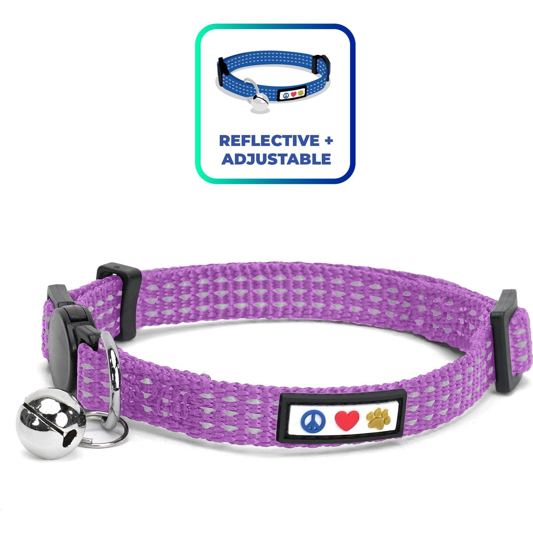 Pawtitas Nylon Reflective Breakaway Cat Collar with Bell, Purple Orchid, 7 to 11-in neck, 3/8-in wide