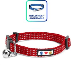 Pawtitas Nylon Reflective Breakaway Cat Collar with Bell, Red, 7 to 11-in neck, 3/8-in wide