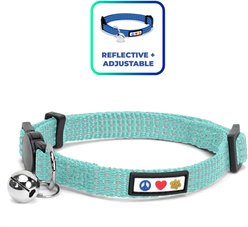 Pawtitas Nylon Reflective Breakaway Cat Collar with Bell, Teal, 7 to 11-in neck, 3/8-in wide