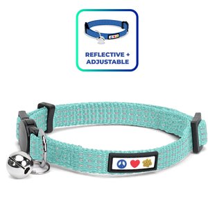 Pawtitas Nylon Reflective Breakaway Cat Collar with Bell, Teal, 7 to 11-in neck, 3/8-in wide