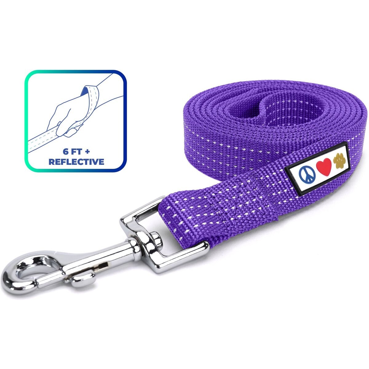 Pawtitas Nylon Reflective Dog Leash, Purple, X-Small/Small: 6-ft long, 5/8-in wide