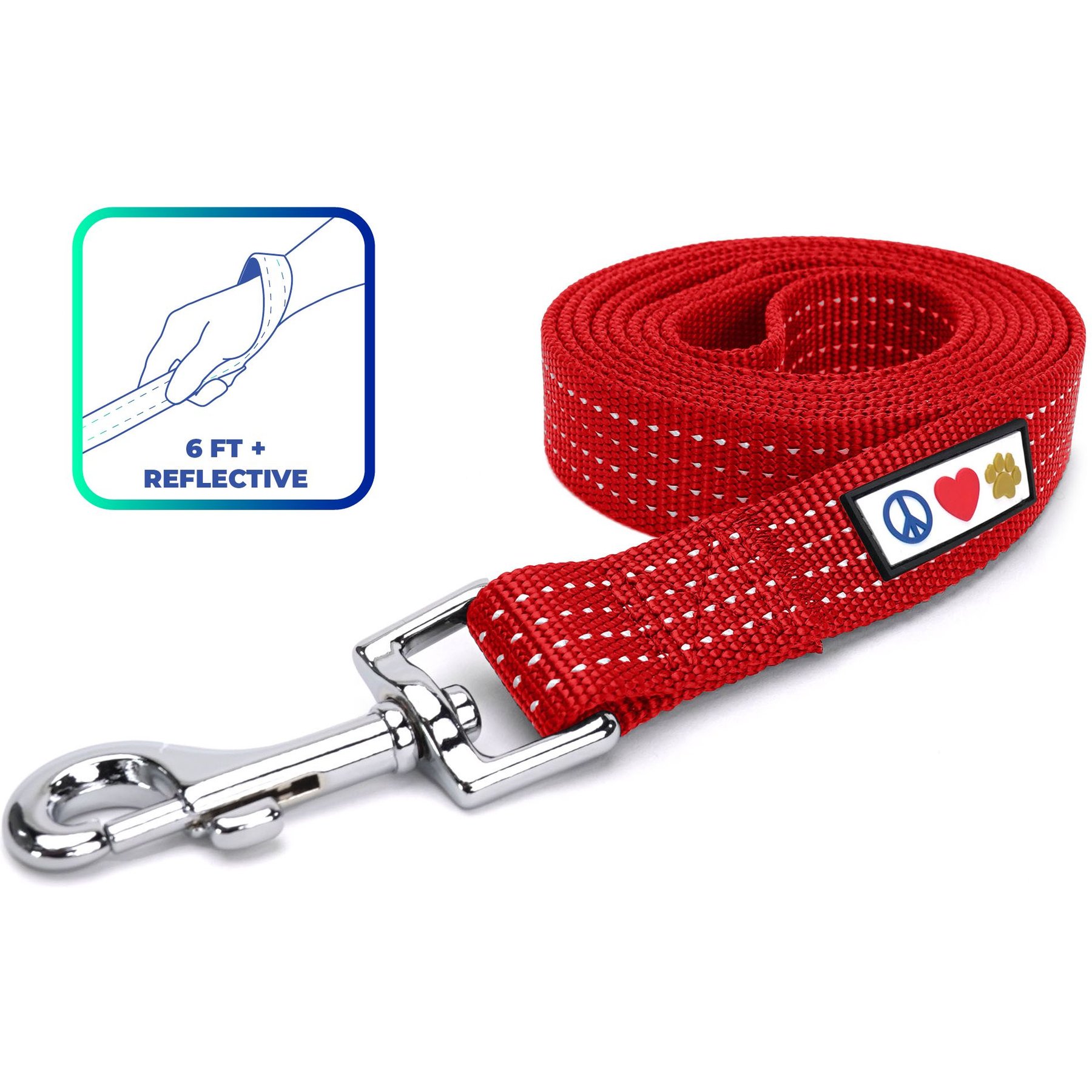 Pawtitas Nylon Reflective Dog Leash, Red, X-Small/Small: 6-ft long, 5/8-in wide
