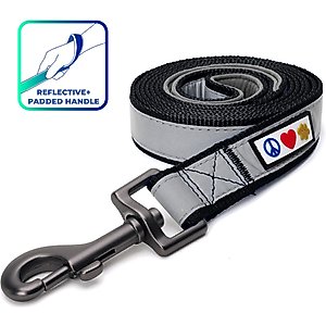 Pawtitas Nylon Reflective Padded Dog Leash, Black, X-Small/Small: 6-ft long, 5/8-in wide