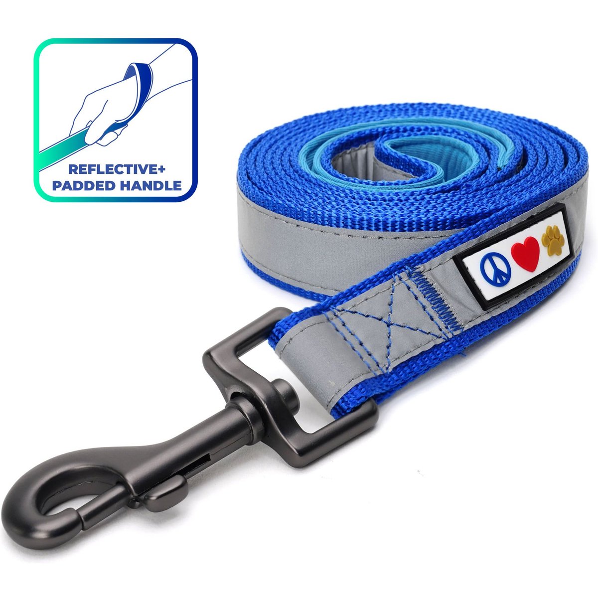 Pawtitas Nylon Reflective Padded Dog Leash, Blue, X-Small/Small: 6-ft long, 5/8-in wide