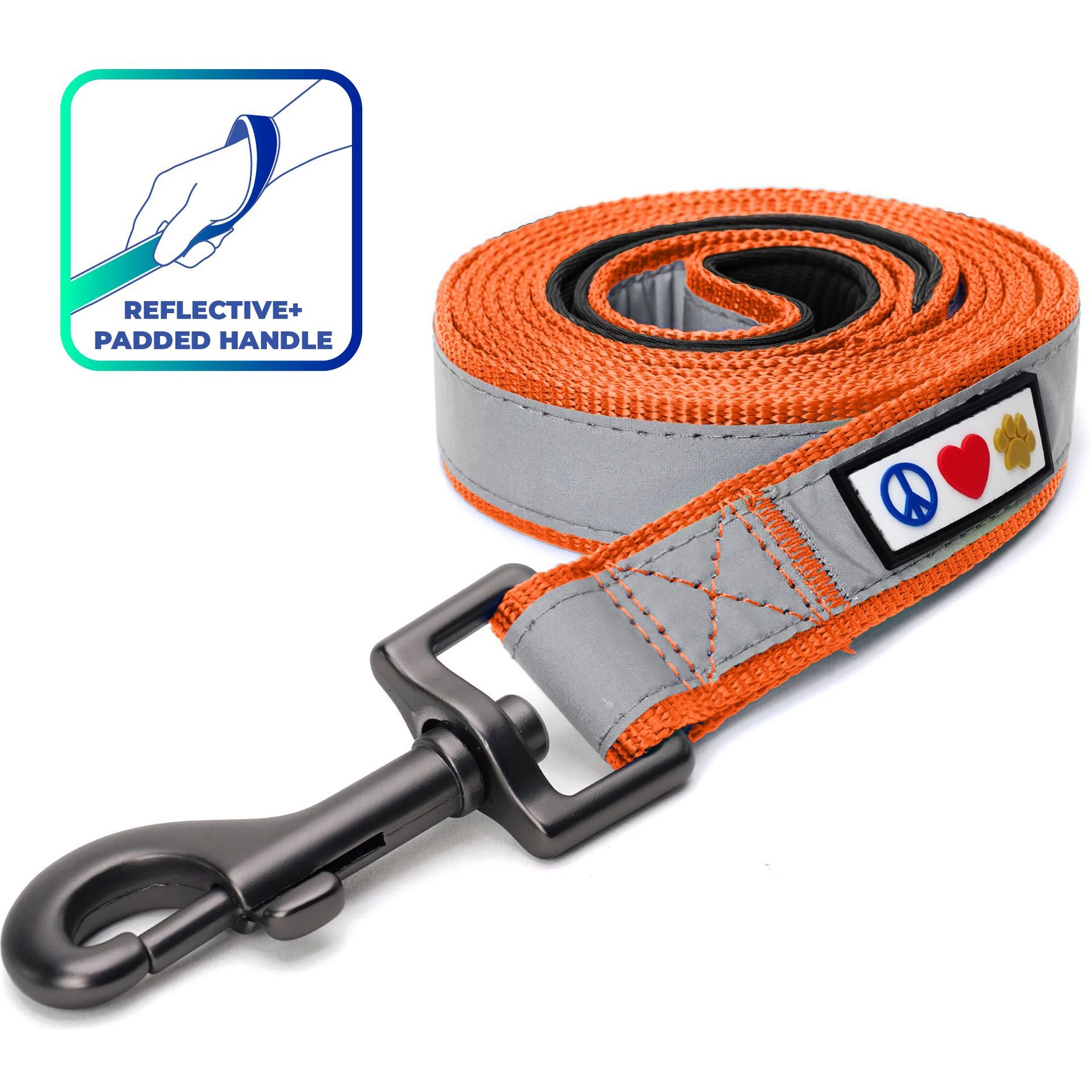 Pawtitas Nylon Reflective Padded Dog Leash, Orange, X-Small/Small: 6-ft long, 5/8-in wide