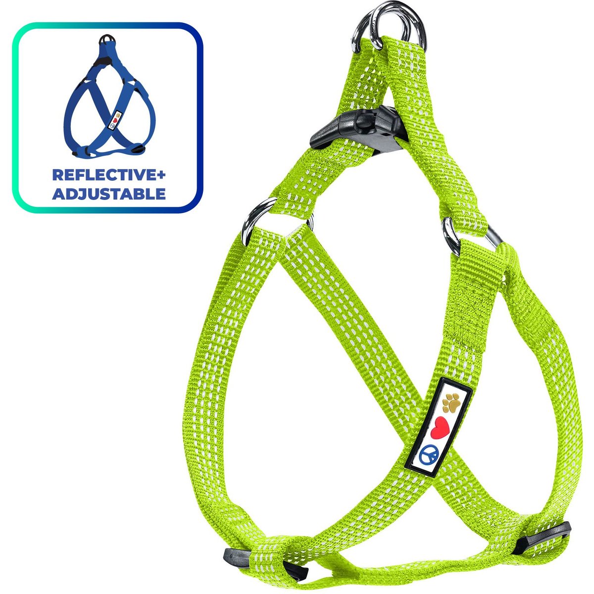 Pawtitas Nylon Reflective Step In Back Clip Dog Harness, Green, Medium: 20 to 28-in chest