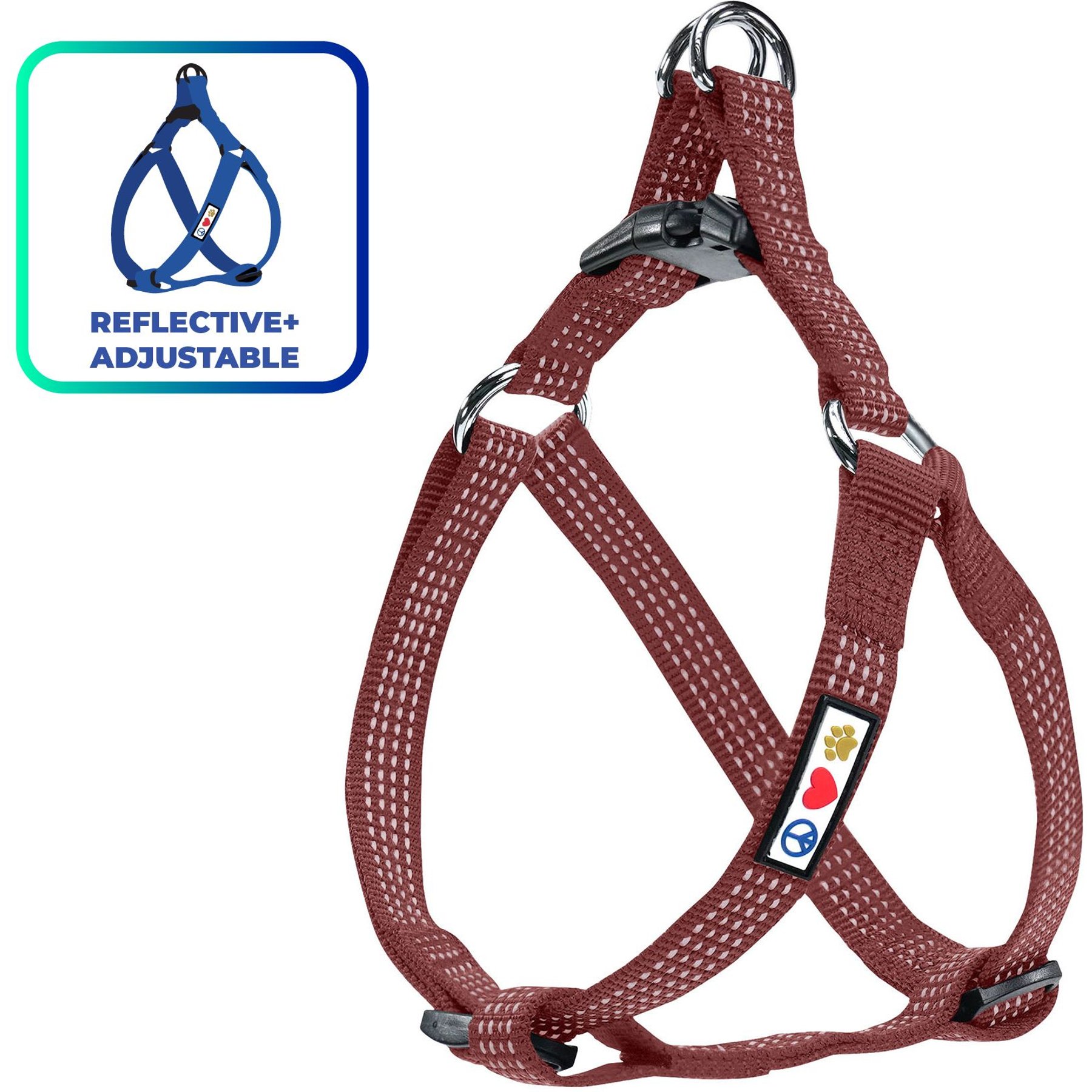 Pawtitas Nylon Reflective Step In Back Clip Dog Harness, Marsala Brown, X-Small: 11 to 15-in chest