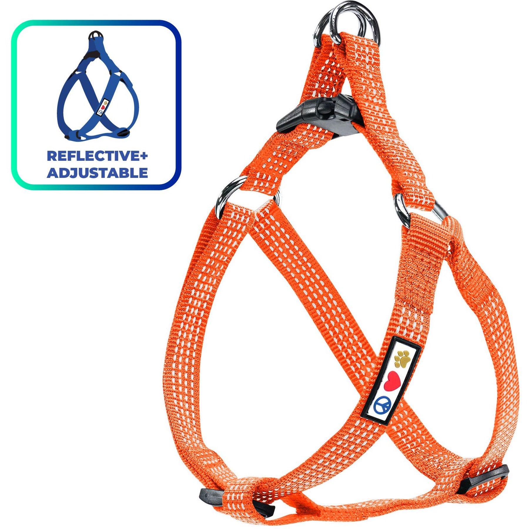 Pawtitas Nylon Reflective Step In Back Clip Dog Harness, Orange, Medium: 20 to 28-in chest