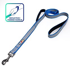 Pawtitas Padded Reflective Dog Leash 2 Handles, Blue, Large