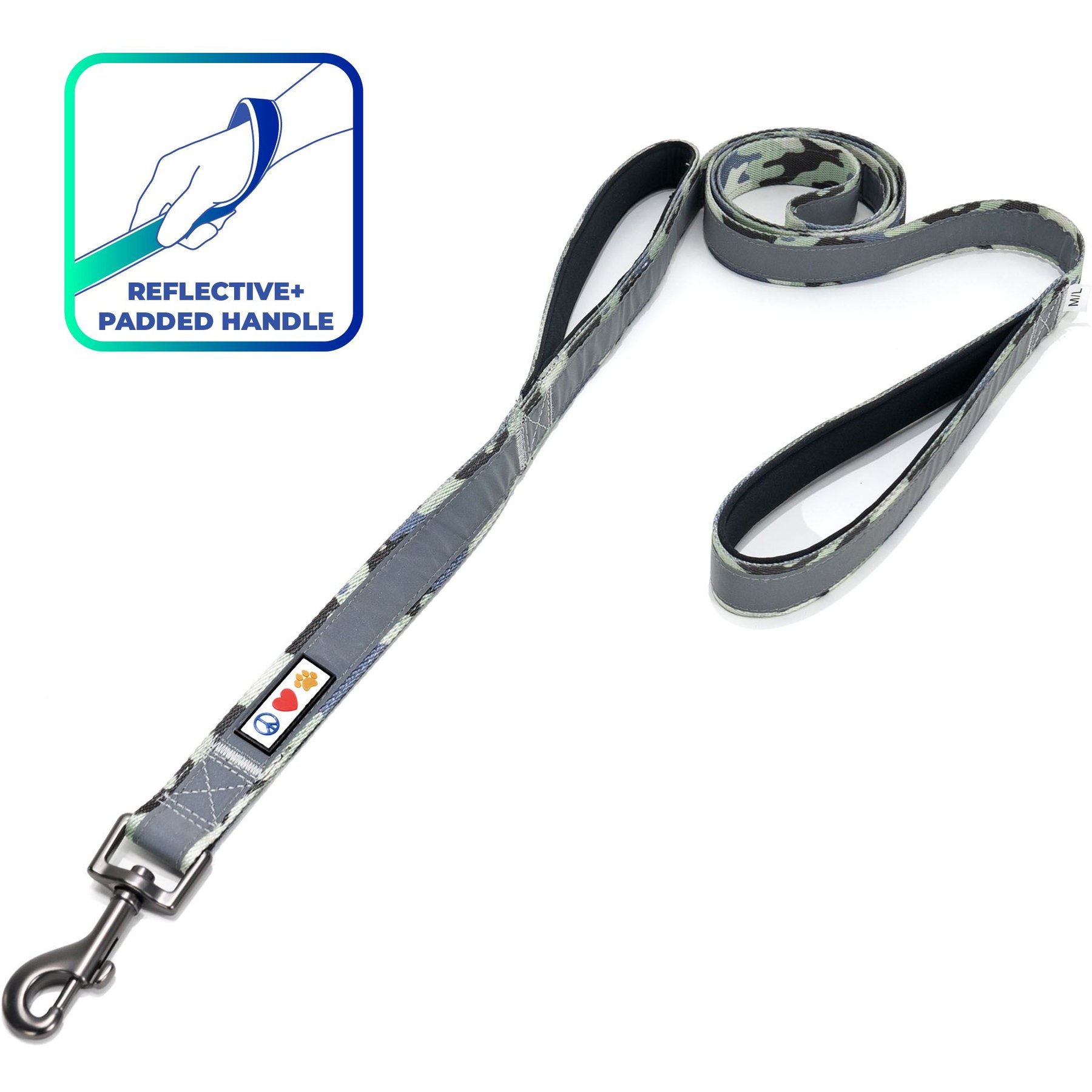 Pawtitas Reflective Dual Handle Dog Leash, Camouflage Grey
