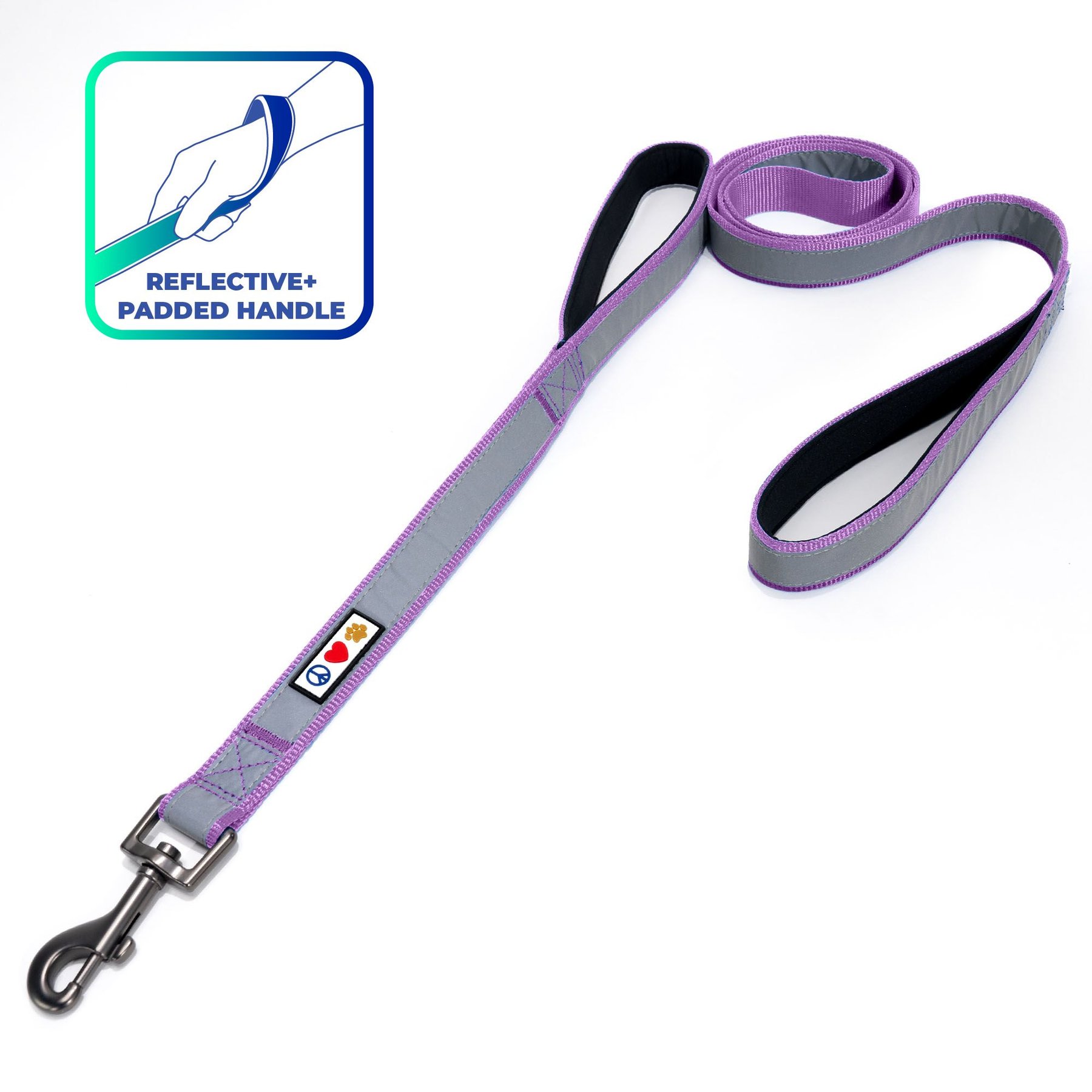 Pawtitas Reflective Dual Handle Dog Leash, Purple
