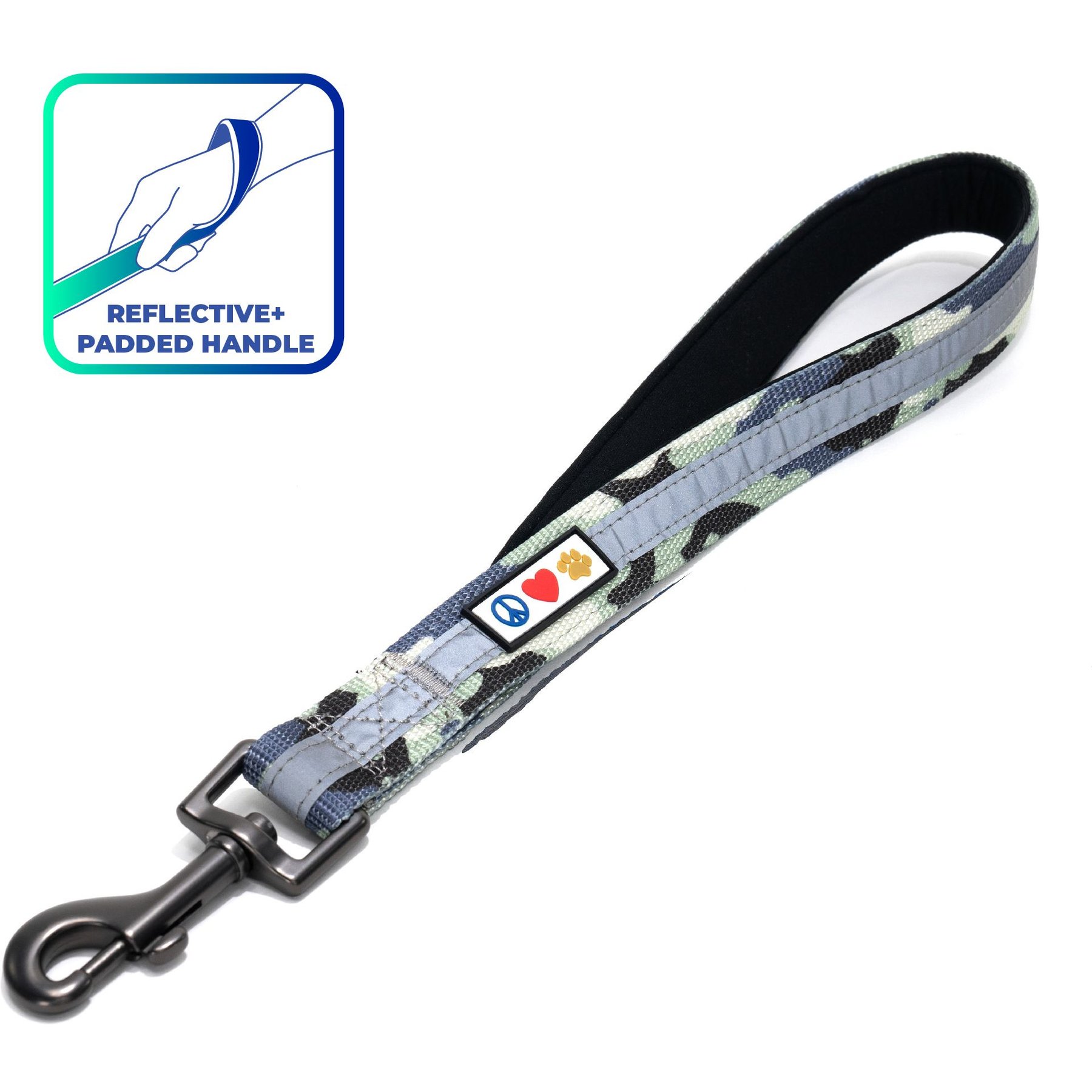 Pawtitas Padded Reflective Short Dog Leash, Camouflage Grey