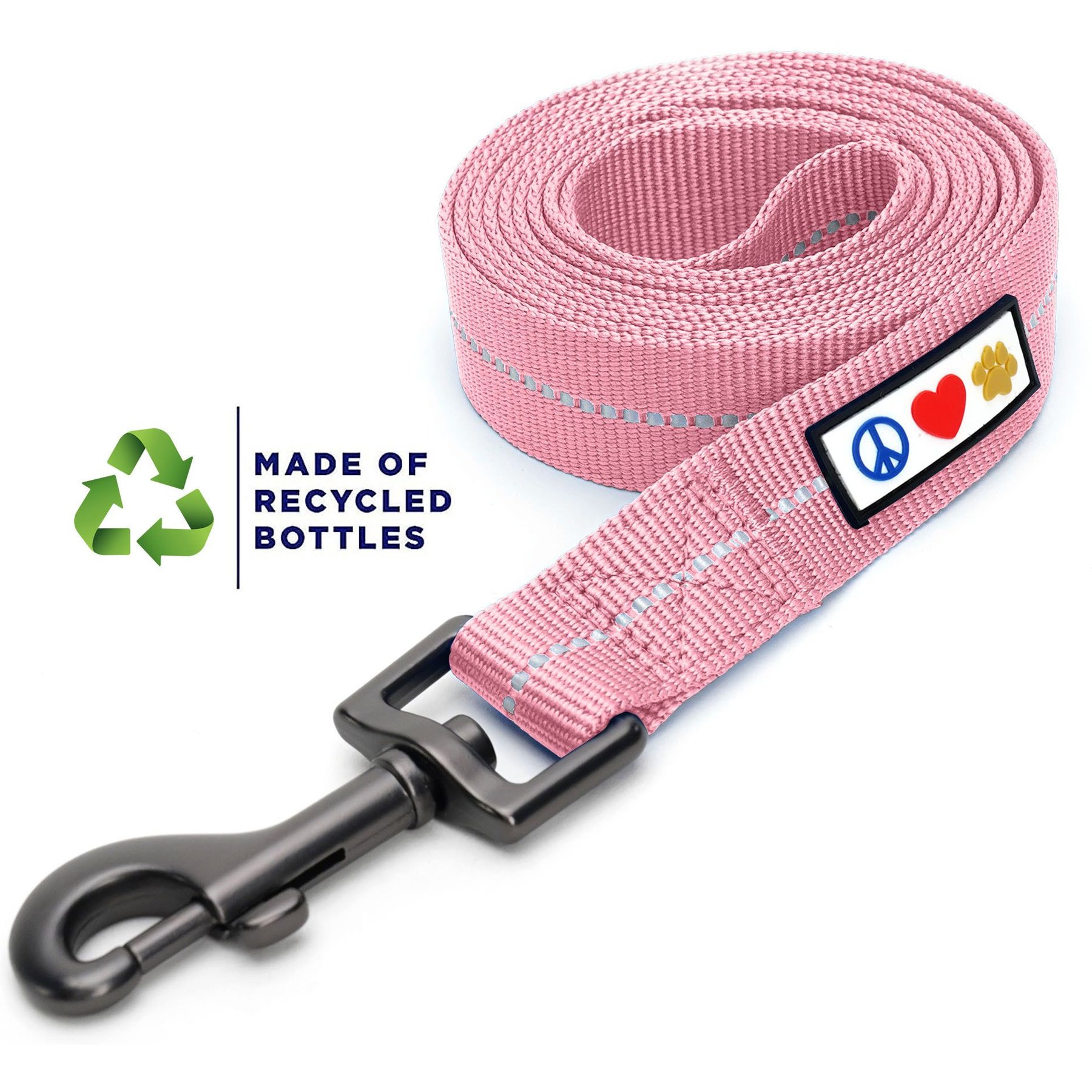 Pawtitas Recycled Reflective Dog Leash, Pink, Medium/Large: 6-ft long, 1-in wide
