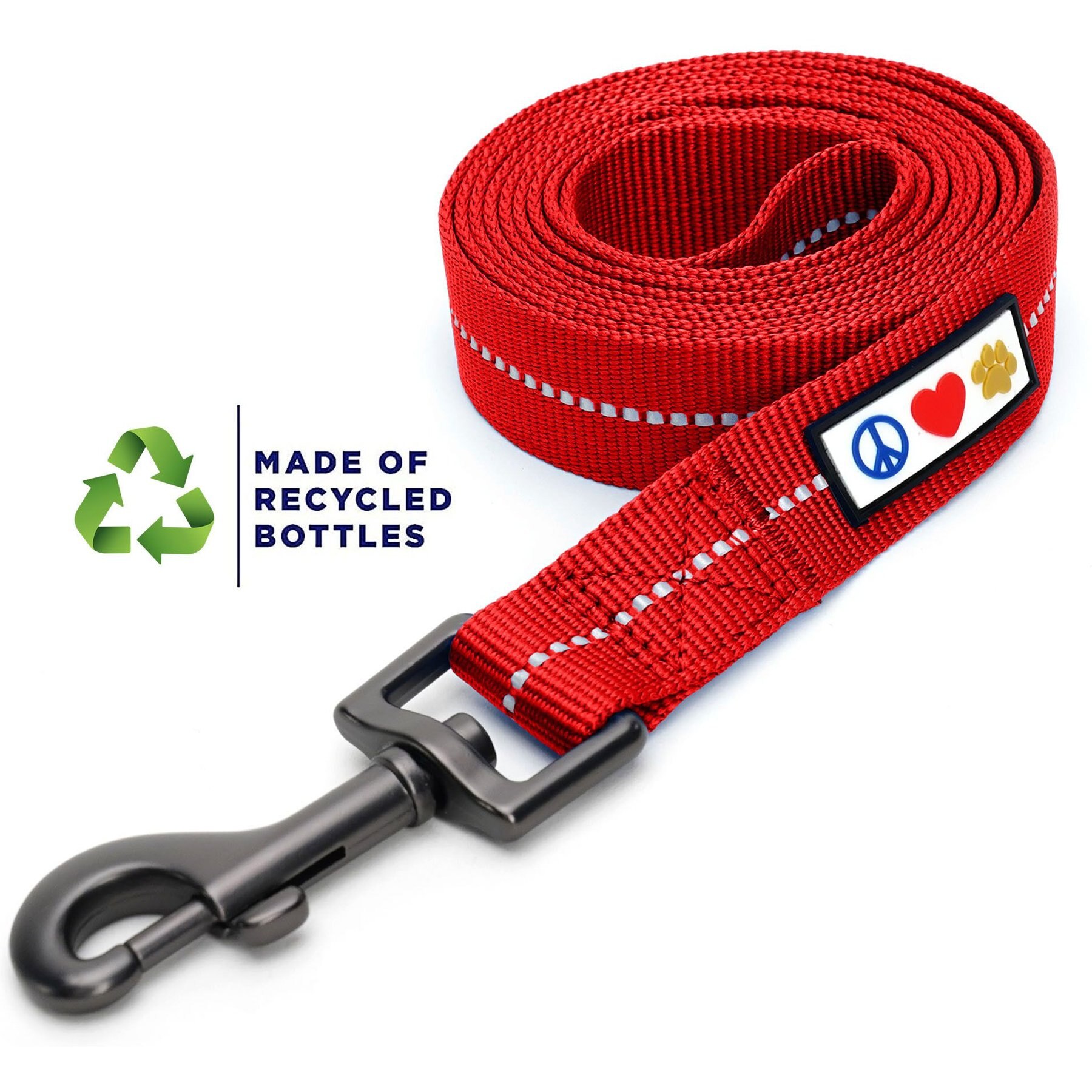 Pawtitas Recycled Reflective Dog Leash, Red, X-Small/Small: 6-ft long, 5/8-in wide