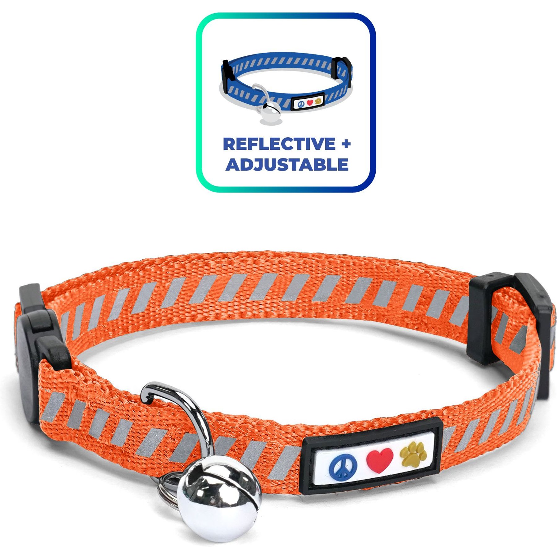 Pawtitas Reflective Traffic Cat Collar, Orange, Standard