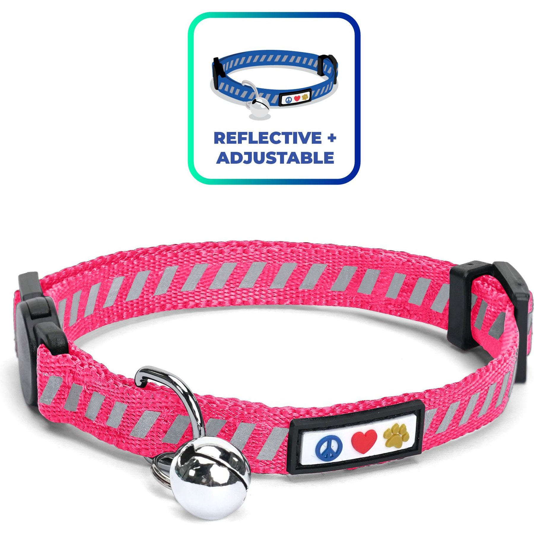 Pawtitas Reflective Traffic Cat Collar, Pink, Standard