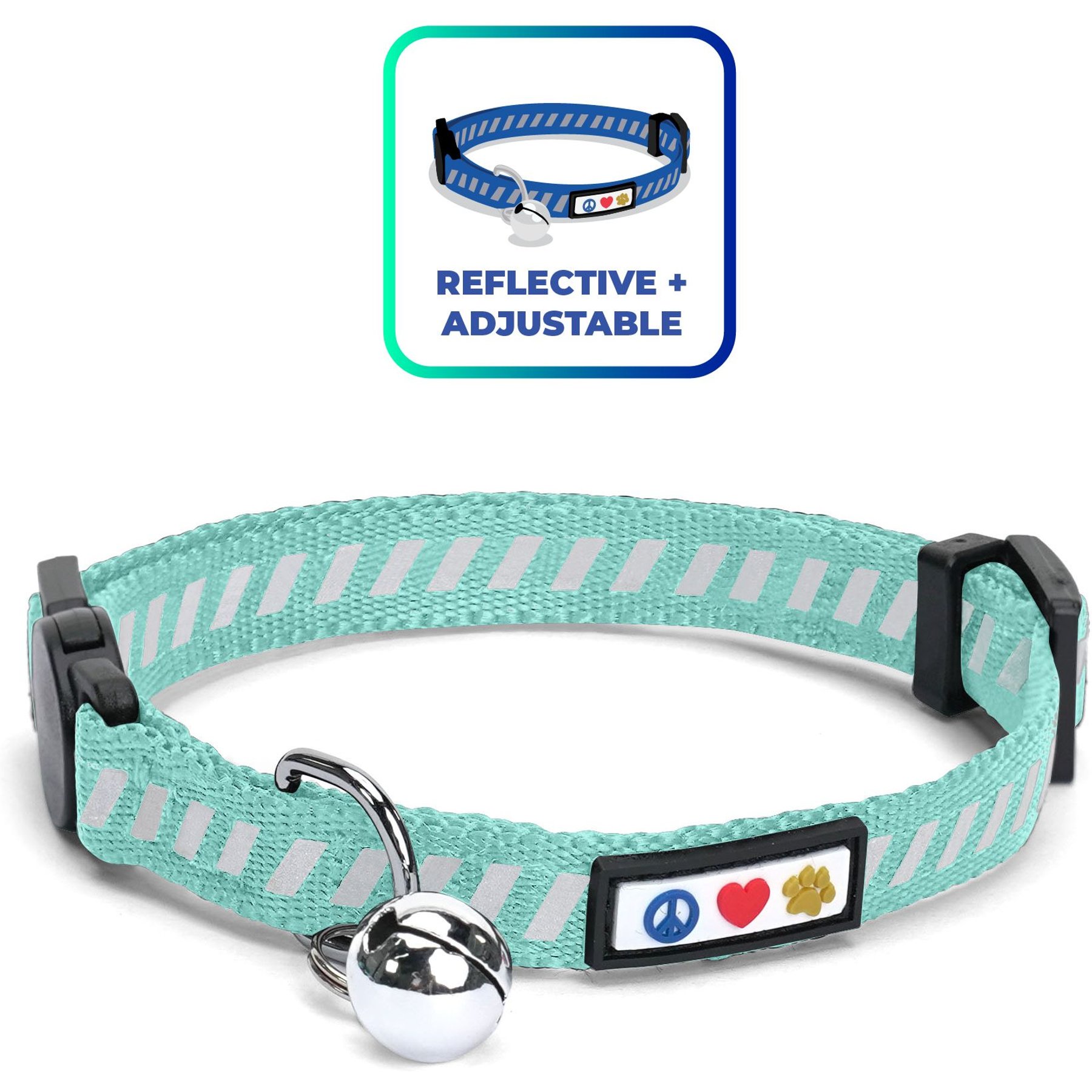 Pawtitas Reflective Traffic Cat Collar, Teal, Standard