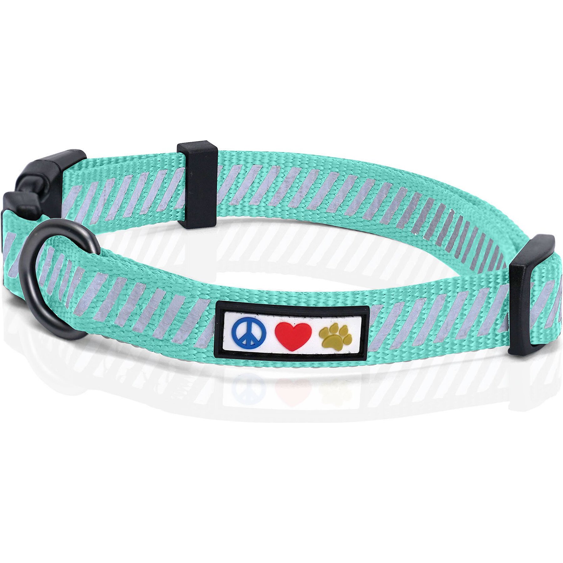 Pawtitas Reflective Traffic Dog Collar, Teal, Small