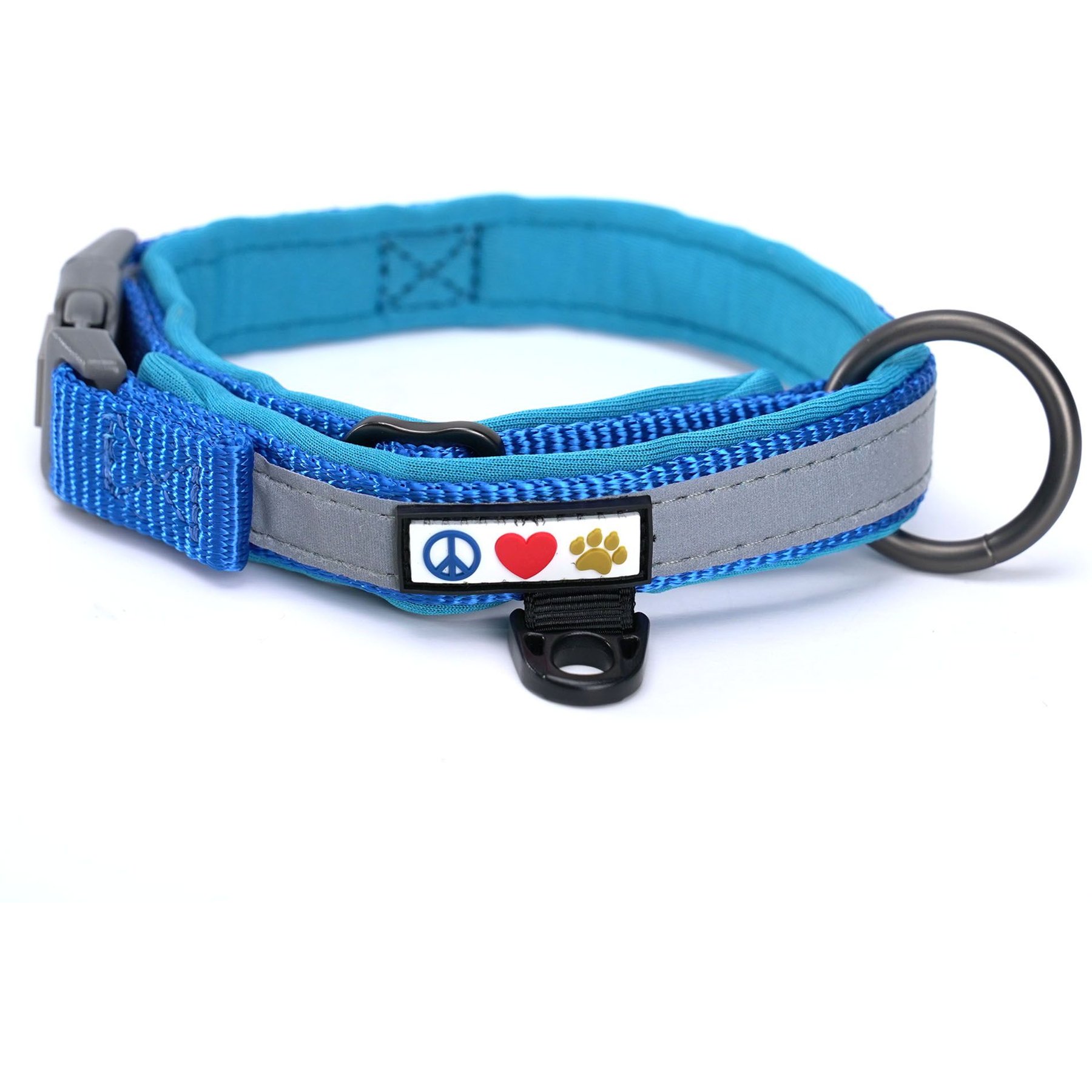 Pawtitas Soft Adjustable Reflective Padded Dog Collar, Blue, Medium/Large: 14 to 20-in neck, 3/4-in wide