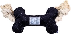 PAWTY TOYS Chewnel Bone Tug Rope Squeaky Plush Dog Toy, Black