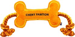 PAWTY TOYS Pawtton Bone Tug Rope Squeaky Plush Dog Toy, Orange