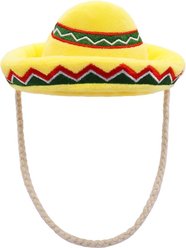 PAWTY TOYS Sombrero Themed Squeaky Plush Cat Toy with Catnip Ball, Yellow