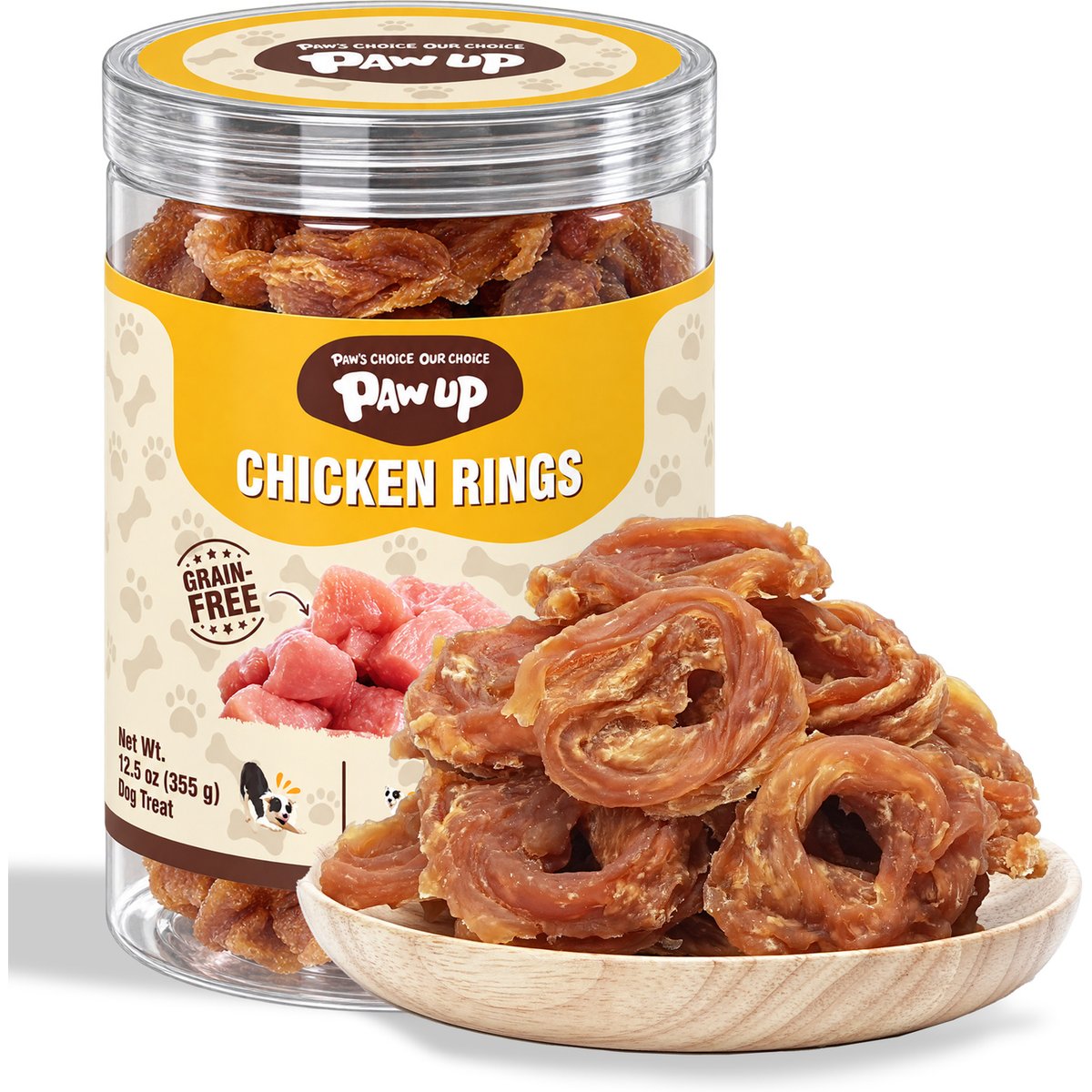 Pawup Chicken Jerky Rings Dog Treats, 12.5-oz jar