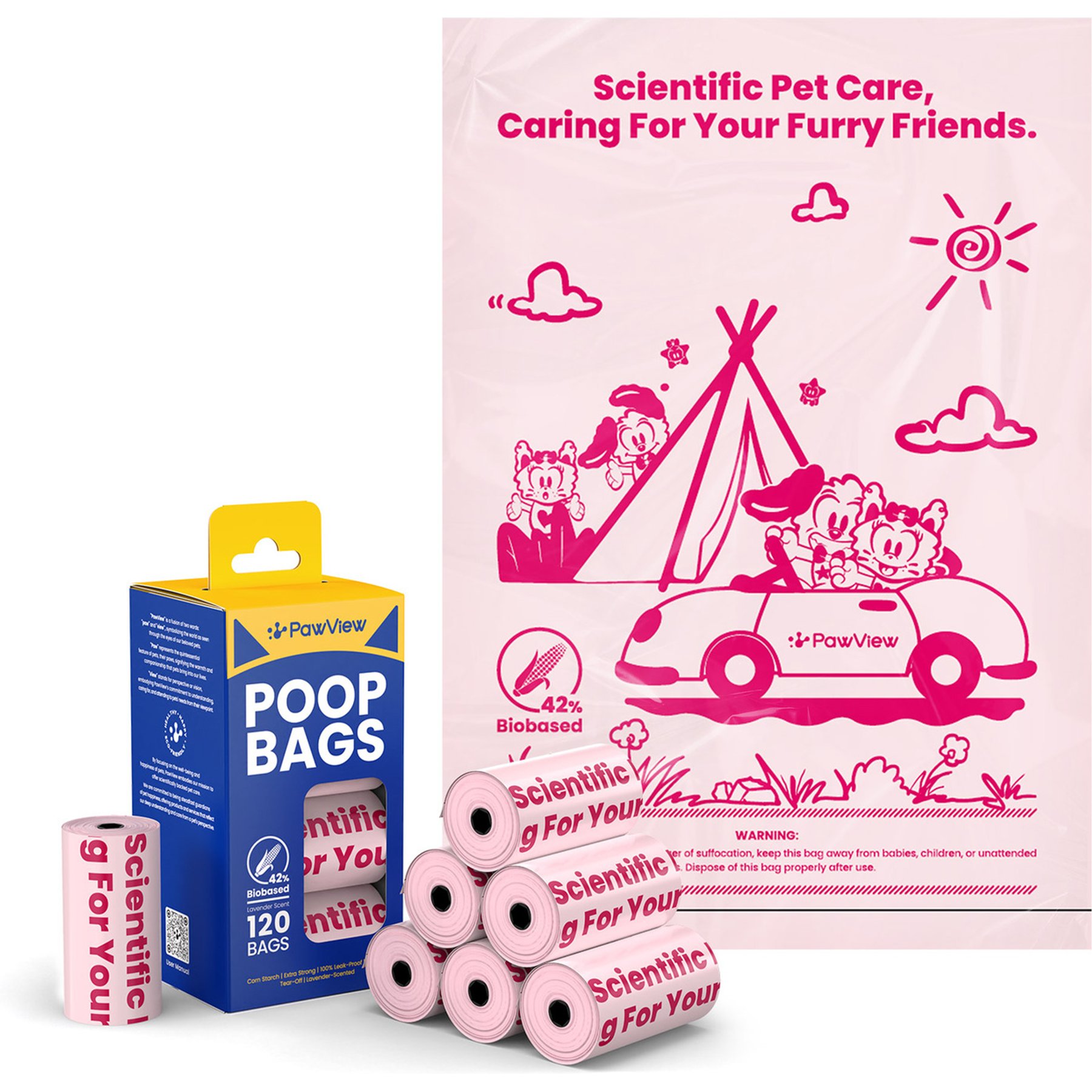 Pawview Biobased Thick & Leak-Proof Lavender Scented Dog Poop Bag, 9.06 x 12.99-in, 120 count, Pink