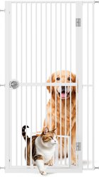 Pawvilion Extra Tall Doorway Adjustable Wide No Drilling Pressure Mount Metal Dog & Cat Gate with Extention Kit, White, 2 x 34 x 61-in