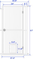 Pawvilion Extra Tall Doorway Adjustable Wide No Drilling Pressure Mount Metal Dog & Cat Gate with Extention Kit, White, 2 x 34 x 61-in slide 2 of 9