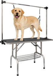 Pawvilion Folding Dog & Cat Grooming Table with Retractable Arm, Black, 36-in